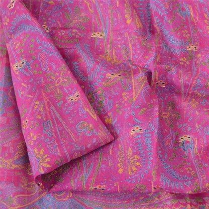 Sanskriti Vintage Sarees Pink Pure Silk Printed Woven Sari 5yd Craft Fabric