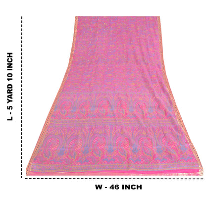 Sanskriti Vintage Sarees Pink Pure Silk Printed Woven Sari 5yd Craft Fabric