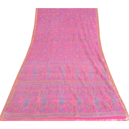 Sanskriti Vintage Sarees Pink Pure Silk Printed Woven Sari 5yd Craft Fabric