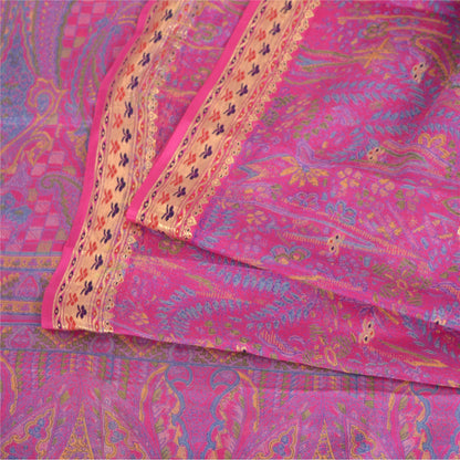 Sanskriti Vintage Sarees Pink Pure Silk Printed Woven Sari 5yd Craft Fabric