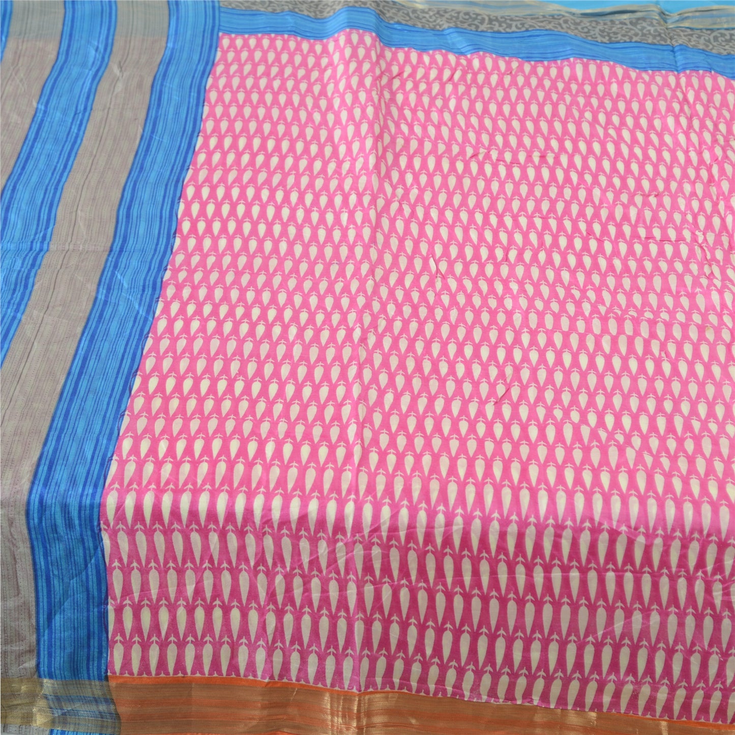 Sanskriti Vintage Sarees Pink Quilting Felting Craft Fabric Pure Silk Print Sari