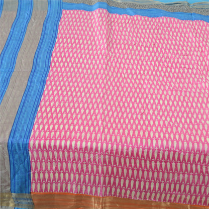 Sanskriti Vintage Sarees Pink Quilting Felting Craft Fabric Pure Silk Print Sari