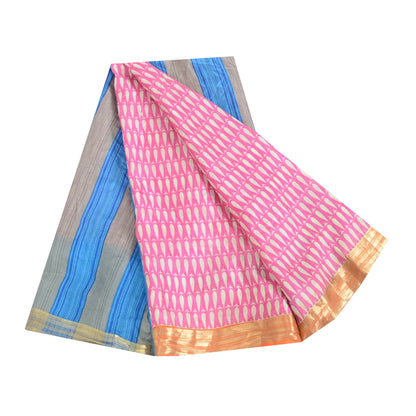 Sanskriti Vintage Sarees Pink Quilting Felting Craft Fabric Pure Silk Print Sari