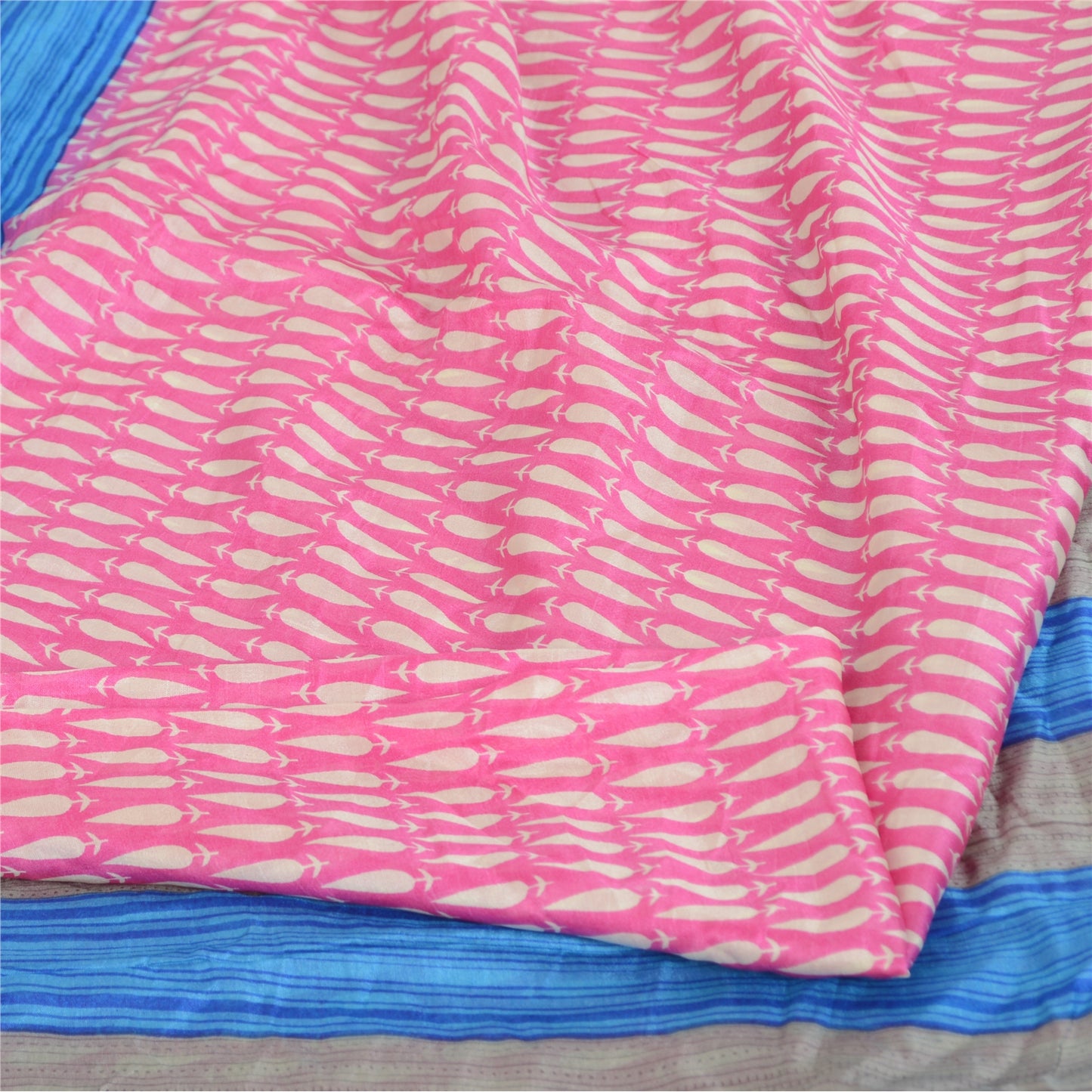 Sanskriti Vintage Sarees Pink Quilting Felting Craft Fabric Pure Silk Print Sari