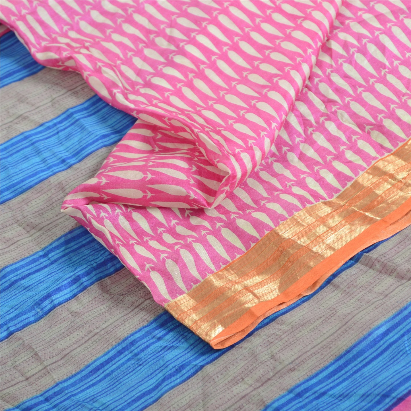 Sanskriti Vintage Sarees Pink Quilting Felting Craft Fabric Pure Silk Print Sari