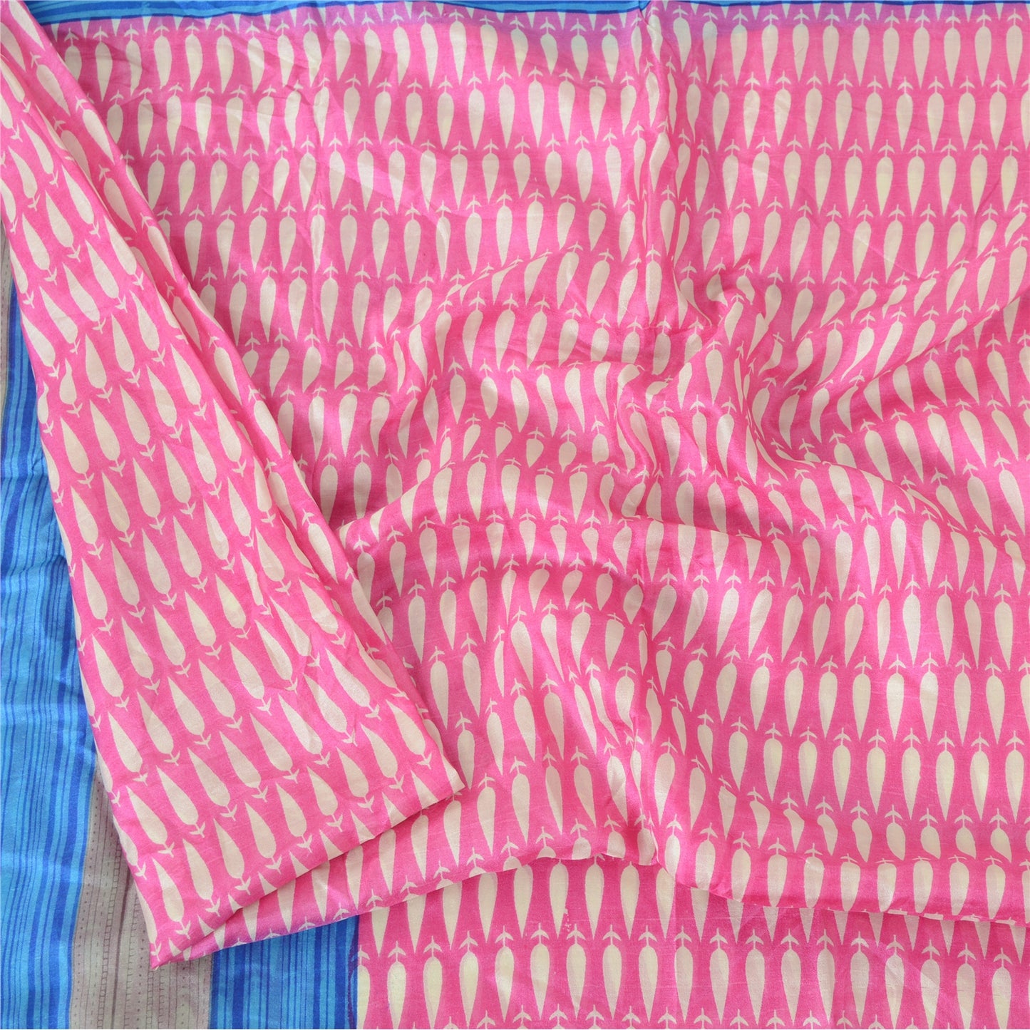 Sanskriti Vintage Sarees Pink Quilting Felting Craft Fabric Pure Silk Print Sari