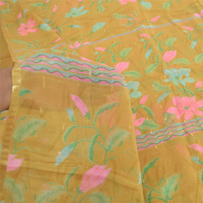 Sanskriti Vintage Sarees Heena Green Pure Silk Printed Woven Sari Craft Fabric