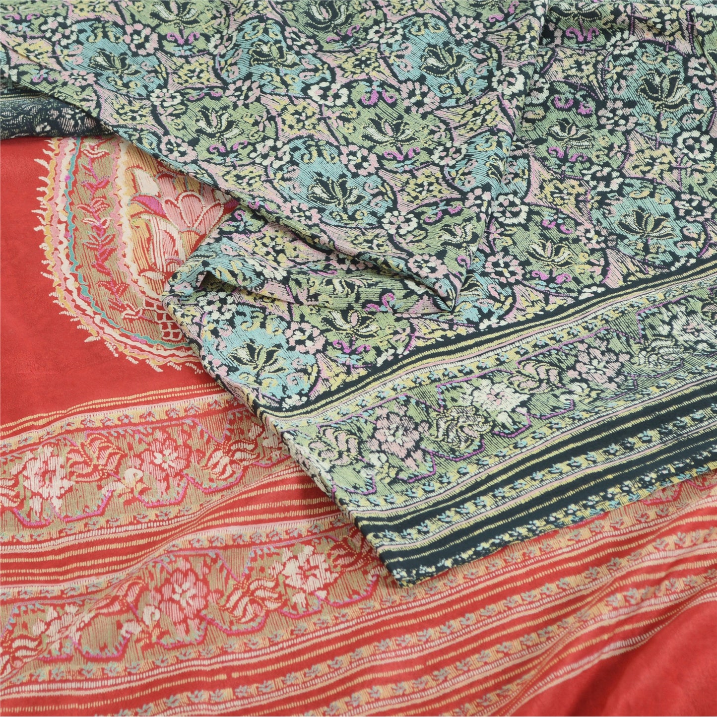 Sanskriti Vintage Sarees 100% Pure Silk Print Sari Quilting Felting Craft Fabric