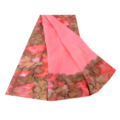 Sanskriti Vintage Sarees Pink Quilting Felting Craft Fabric Pure Silk Print Sari