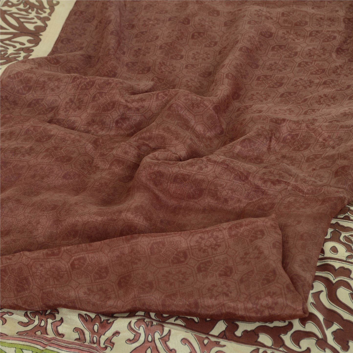 Sanskriti Vintage Sarees Dark Red 100% Pure Silk Printed Sari 5yd Craft Fabric