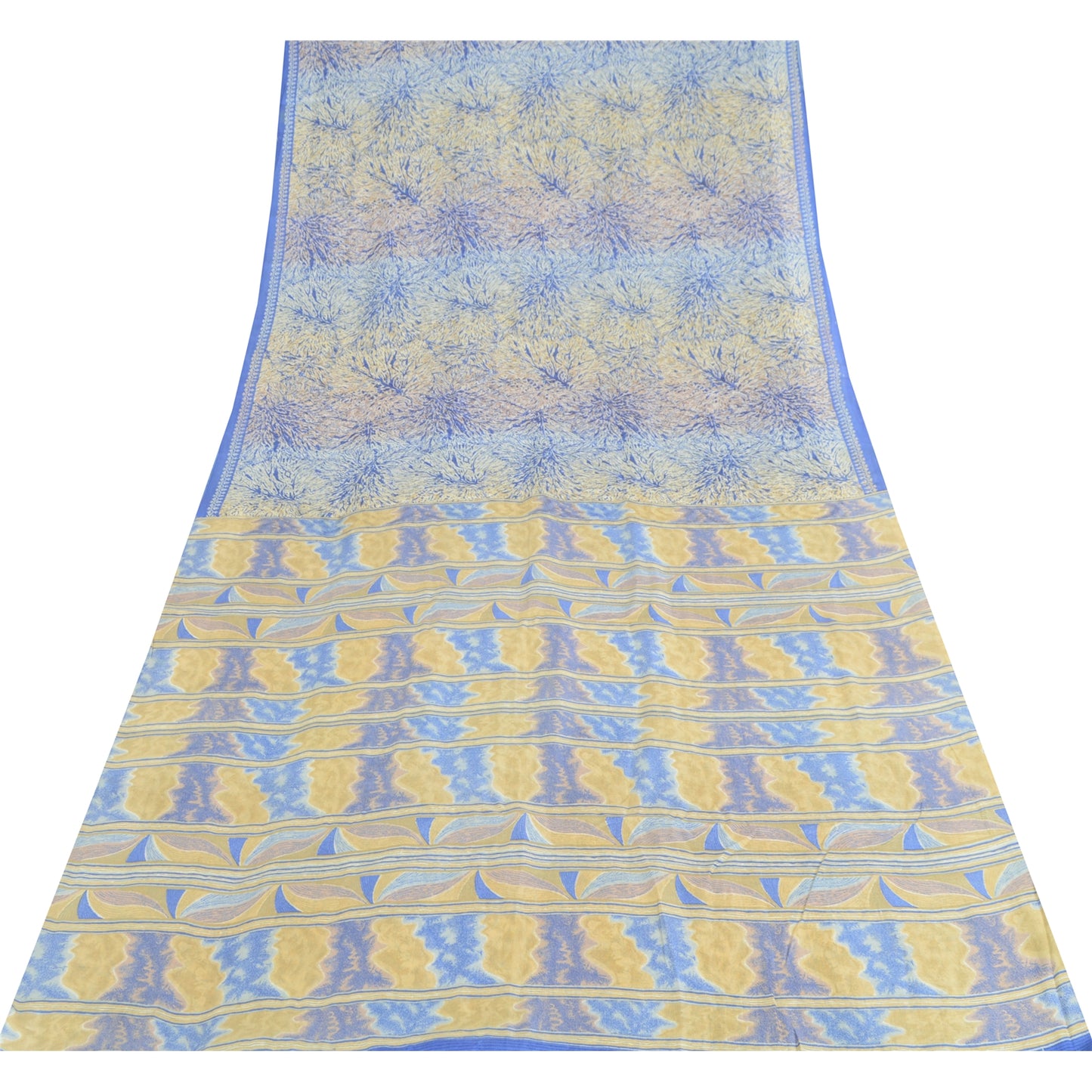 Sanskriti Vintage Sarees Blue Quilting Felting Craft Fabric Pure Silk Print Sari