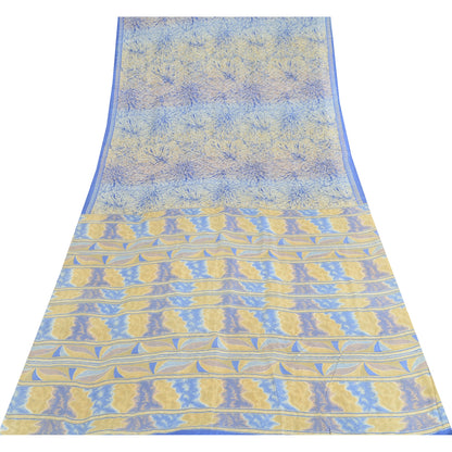 Sanskriti Vintage Sarees Blue Quilting Felting Craft Fabric Pure Silk Print Sari