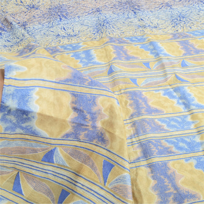 Sanskriti Vintage Sarees Blue Quilting Felting Craft Fabric Pure Silk Print Sari