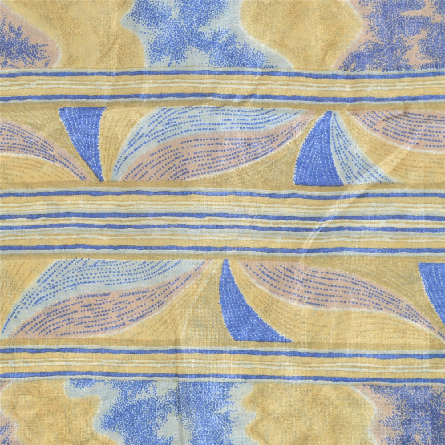 Sanskriti Vintage Sarees Blue Quilting Felting Craft Fabric Pure Silk Print Sari