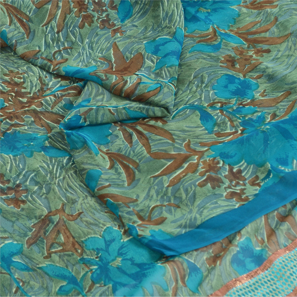 Sanskriti Vintage Sarees Quilting Felting Craft Fabric Pure Georgette Print Sari