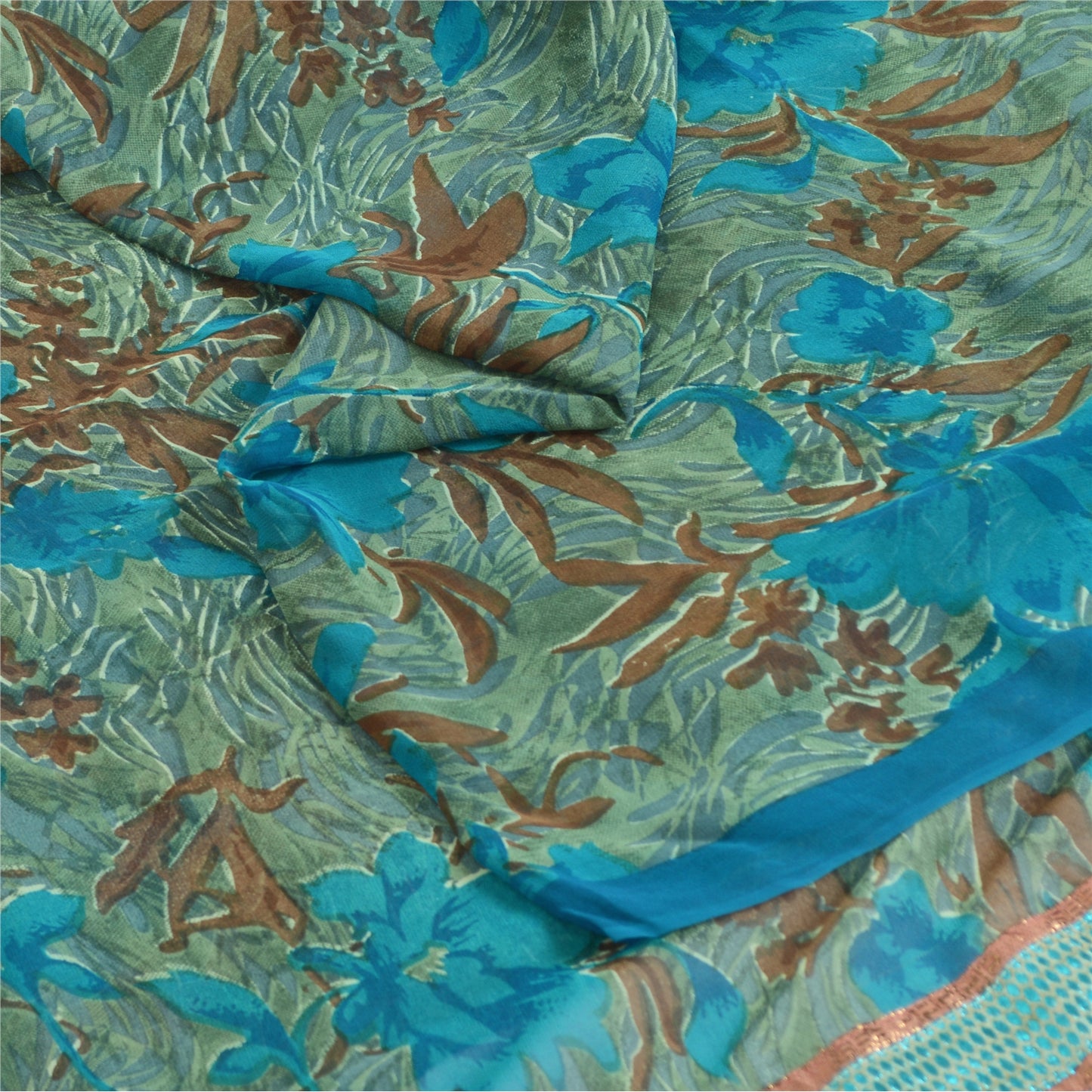 Sanskriti Vintage Sarees Quilting Felting Craft Fabric Pure Georgette Print Sari