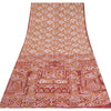 Sanskriti Vintage Sarees Red/Cream 100% Pure Silk Printed Sari 5yd Craft Fabric