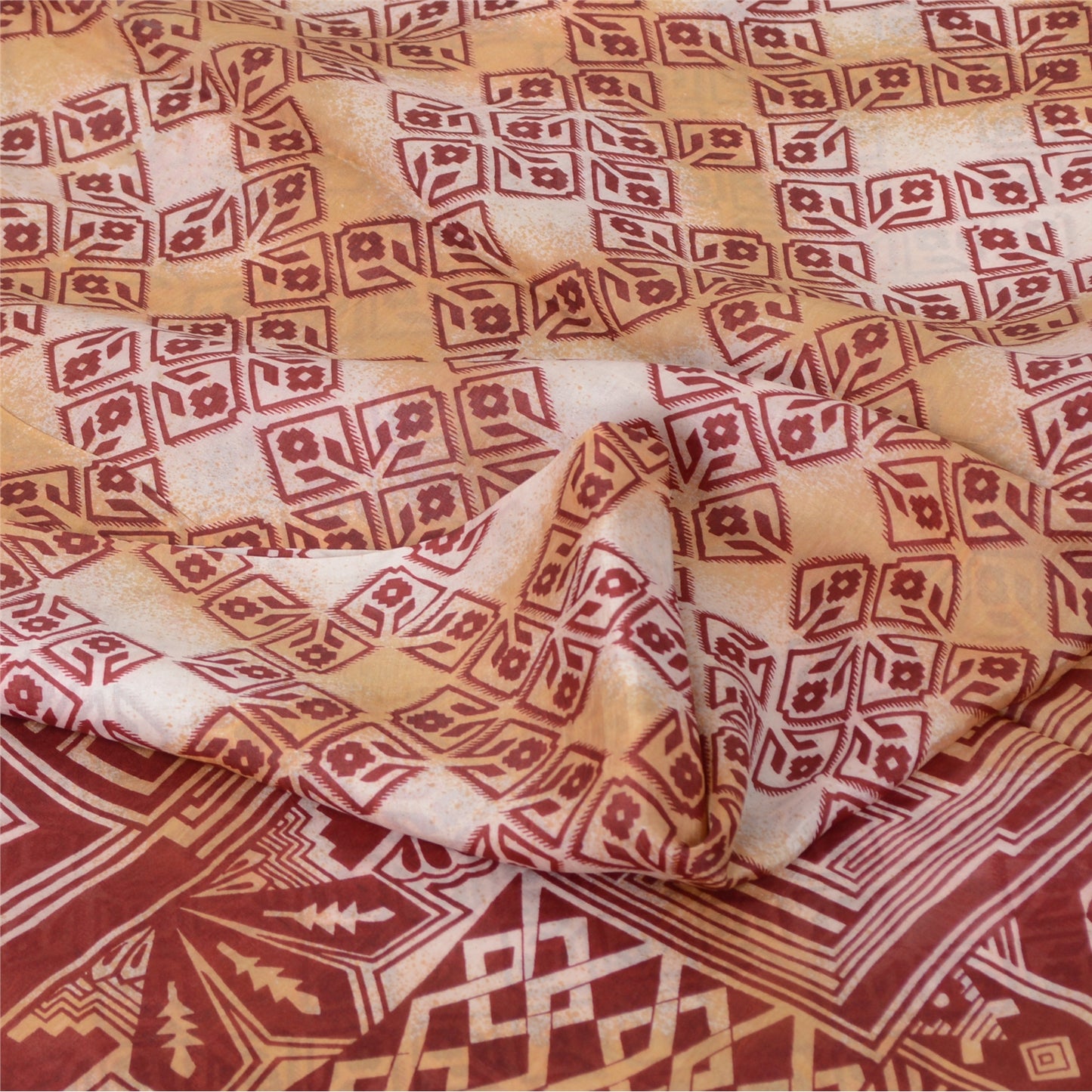 Sanskriti Vintage Sarees Red/Cream 100% Pure Silk Printed Sari 5yd Craft Fabric