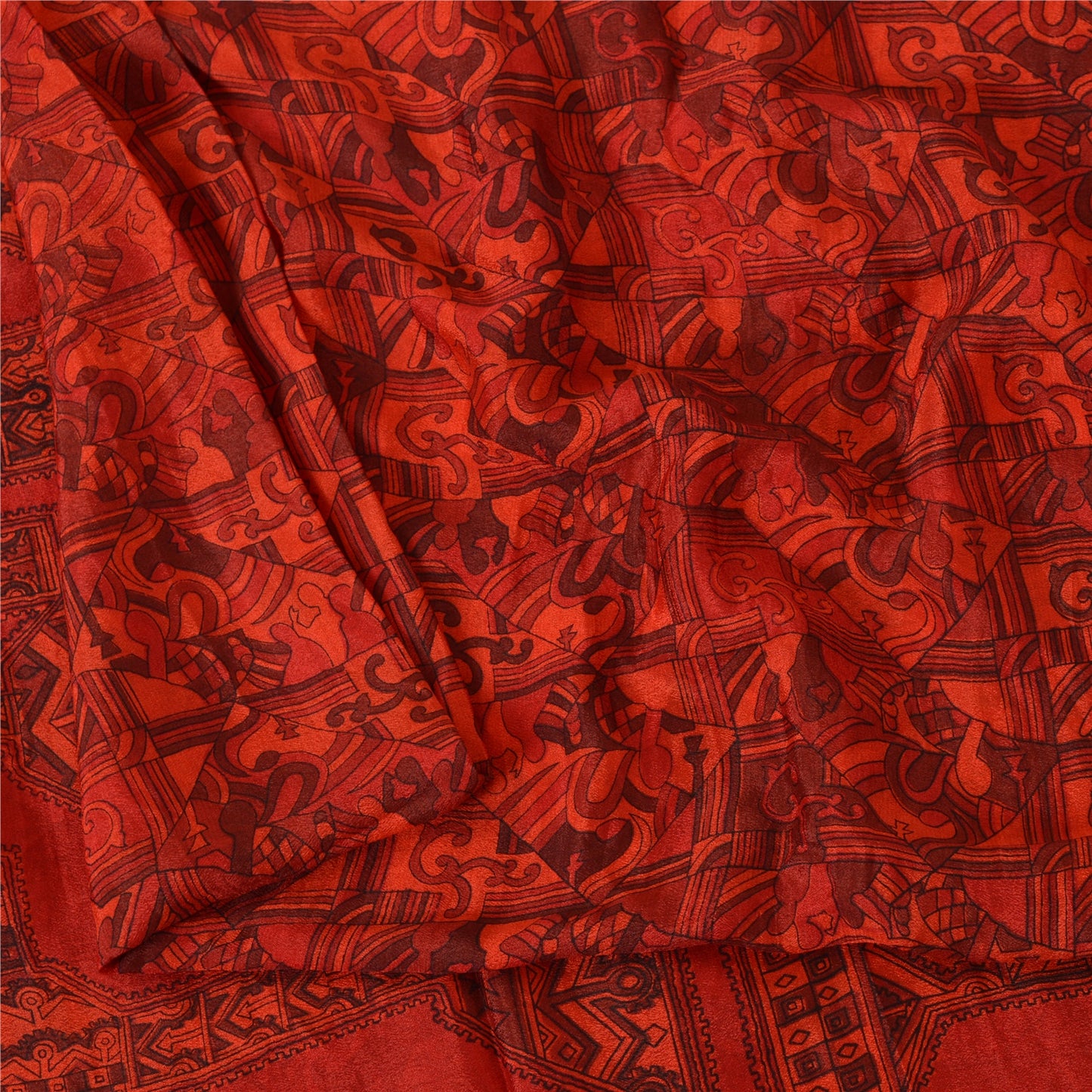 Sanskriti Vintage Sarees From India Red Pure Silk Printed Sari 6yd Craft Fabric