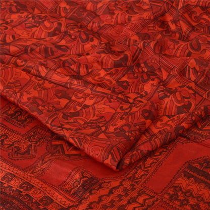 Sanskriti Vintage Sarees From India Red Pure Silk Printed Sari 6yd Craft Fabric