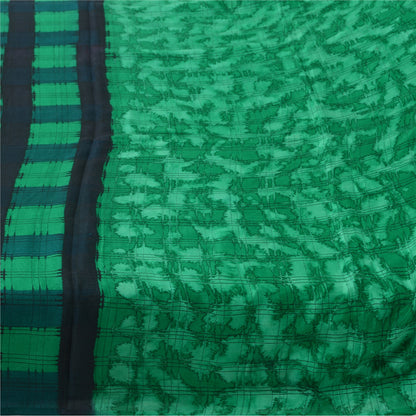 Sanskriti Vintage Sarees Green 100% Pure Silk Printed Sari 5yd Soft Craft Fabric