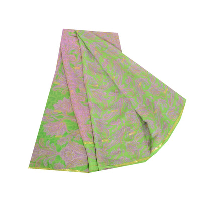 Sanskriti Vintage Sarees Green/Pink Pure Georgette Woven/Printed Sari 5yd Fabric