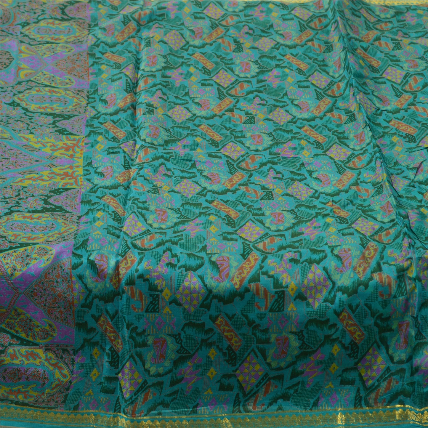 Sanskriti Vintage Sarees 5yd Quilting Felting Craft Fabric Pure Silk Print Sari