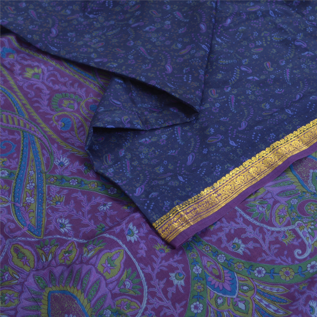 Sanskriti Vintage Sarees Pure Silk 5yd Quilting Felting Craft Fabric Print Sari