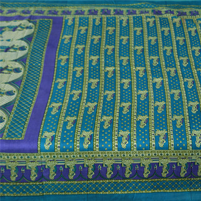 Sanskriti Vintage Sarees Indian Blue Pure Silk Women Printed Sari Craft Fabric