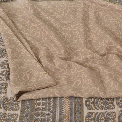 Sanskriti Vintage Sarees Light Brown 100%Pure Silk Printed Sari 5yd Craft Fabric