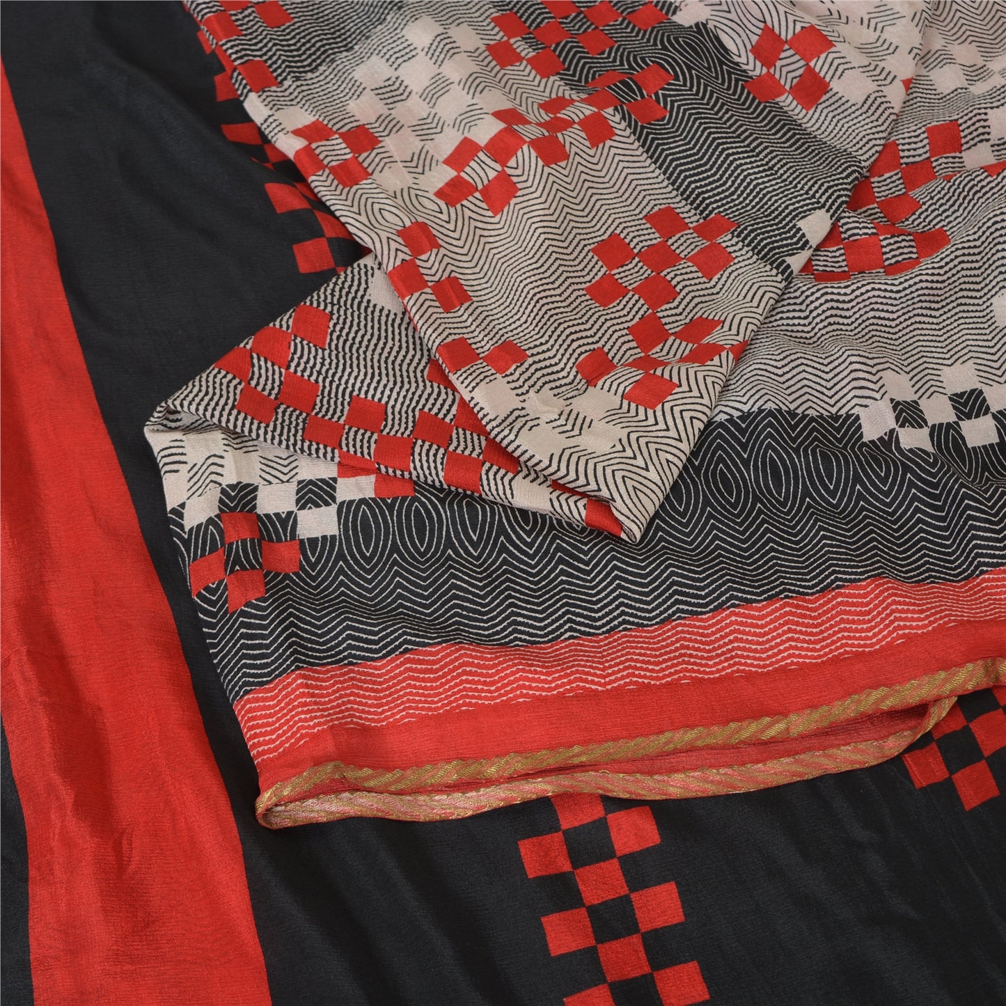 Sanskriti Vintage Sarees Black Pure Chiffon Silk Printed Sari 5yd Craft Fabric