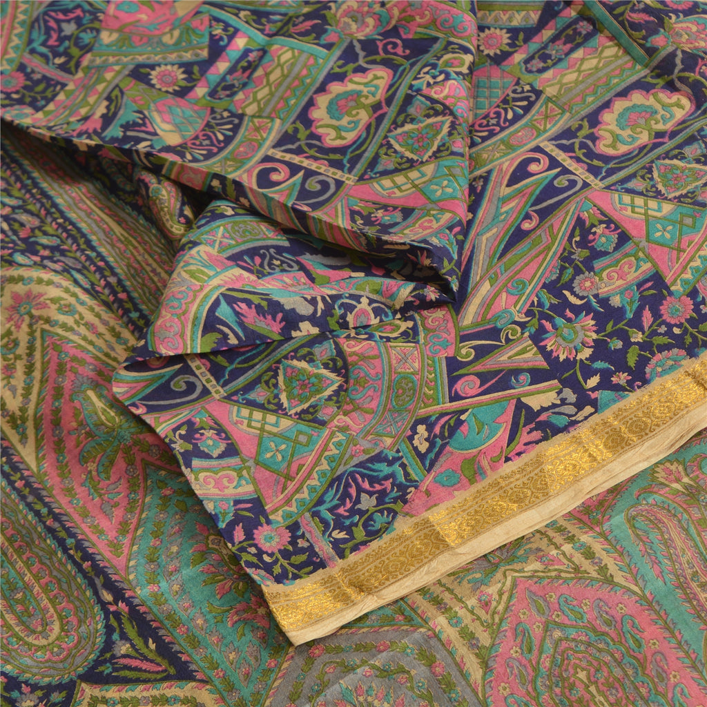 Sanskriti Vintage Sarees Quilting Felting Craft Fabric 100% Pure Silk Print Sari