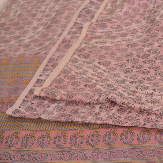 Sanskriti Vintage Sarees Indian Mauve Pure Silk Printed Sari 5yd Craft Fabric