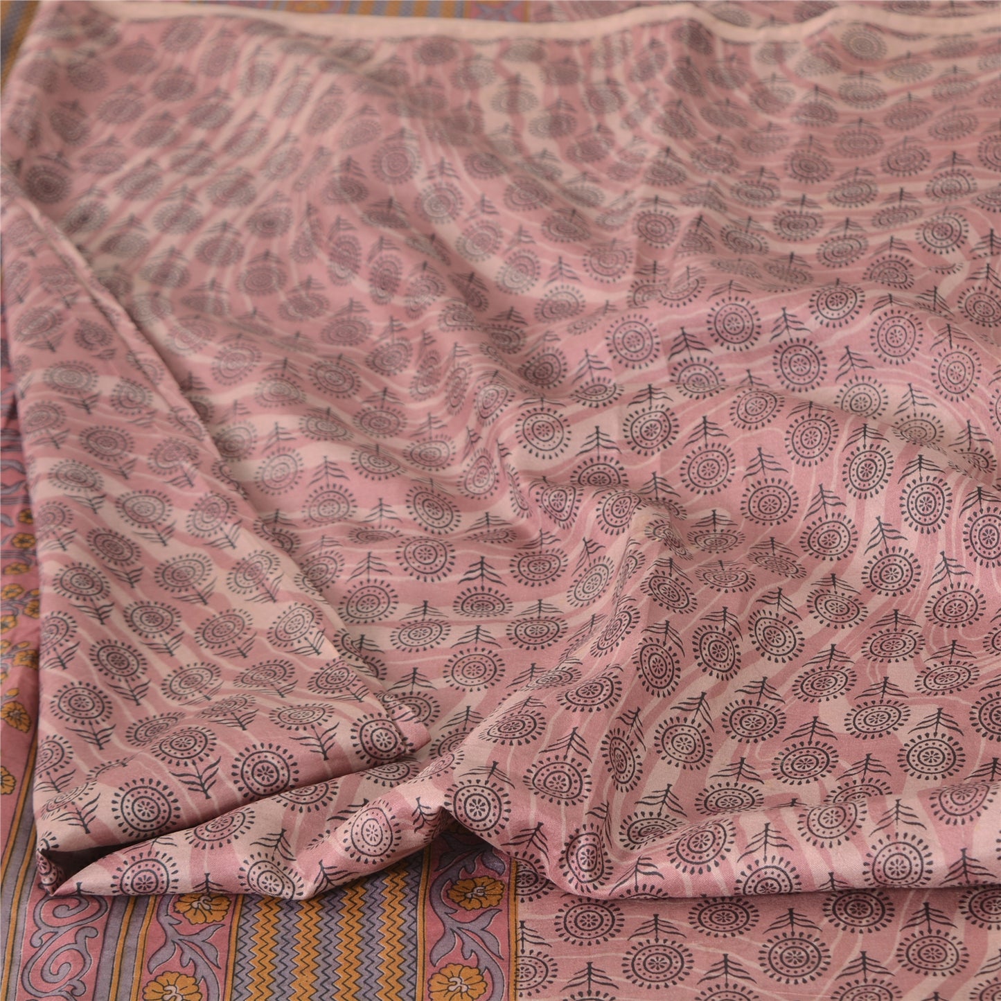 Sanskriti Vintage Sarees Indian Mauve Pure Silk Printed Sari 5yd Craft Fabric