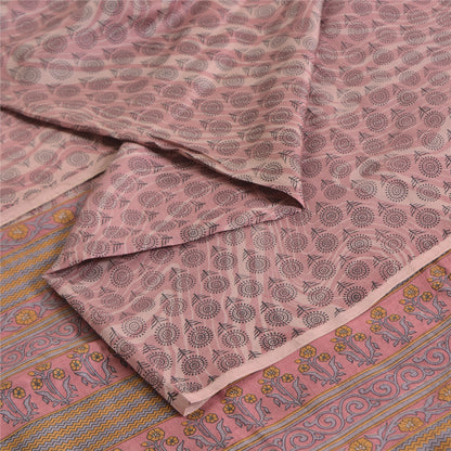 Sanskriti Vintage Sarees Indian Mauve Pure Silk Printed Sari 5yd Craft Fabric