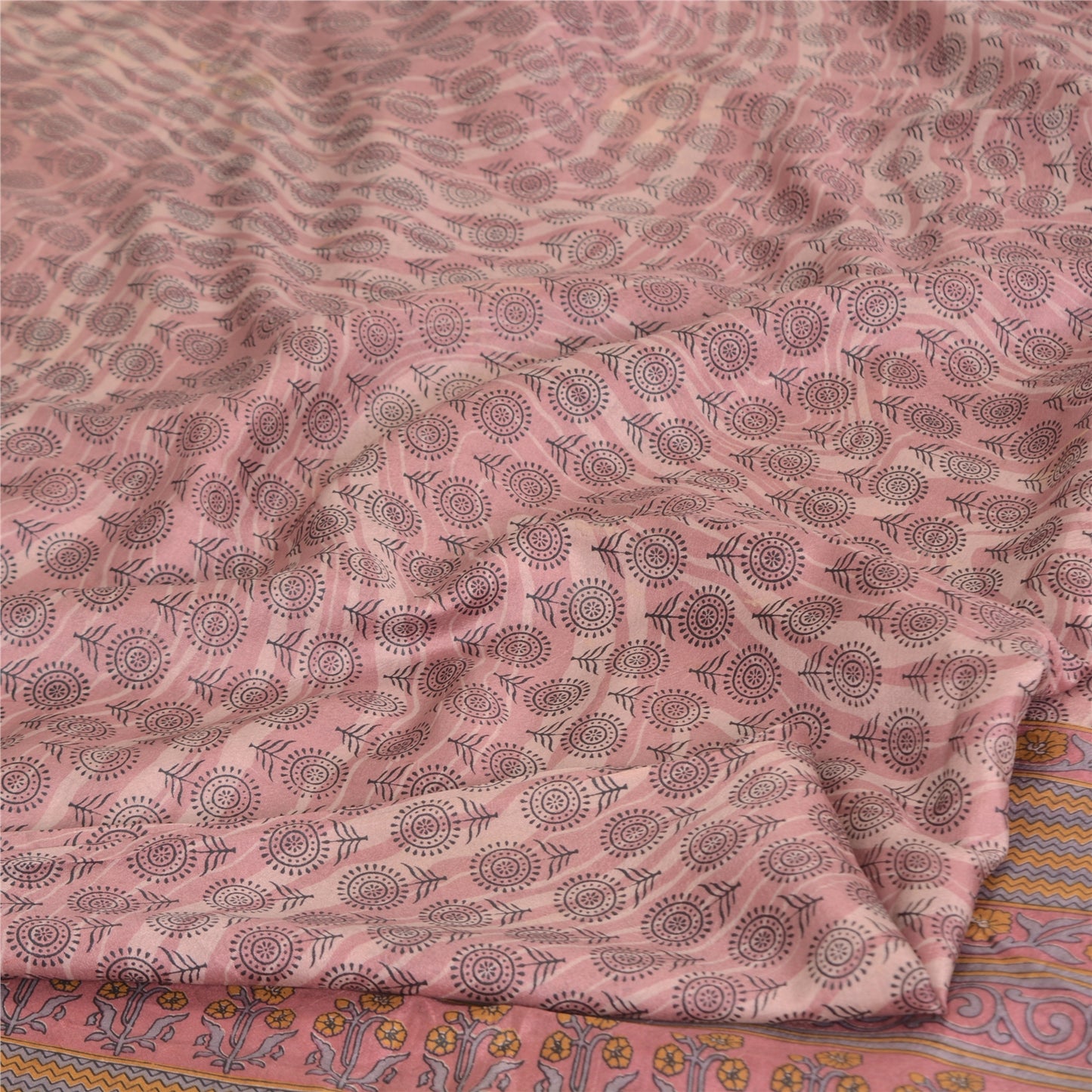 Sanskriti Vintage Sarees Indian Mauve Pure Silk Printed Sari 5yd Craft Fabric