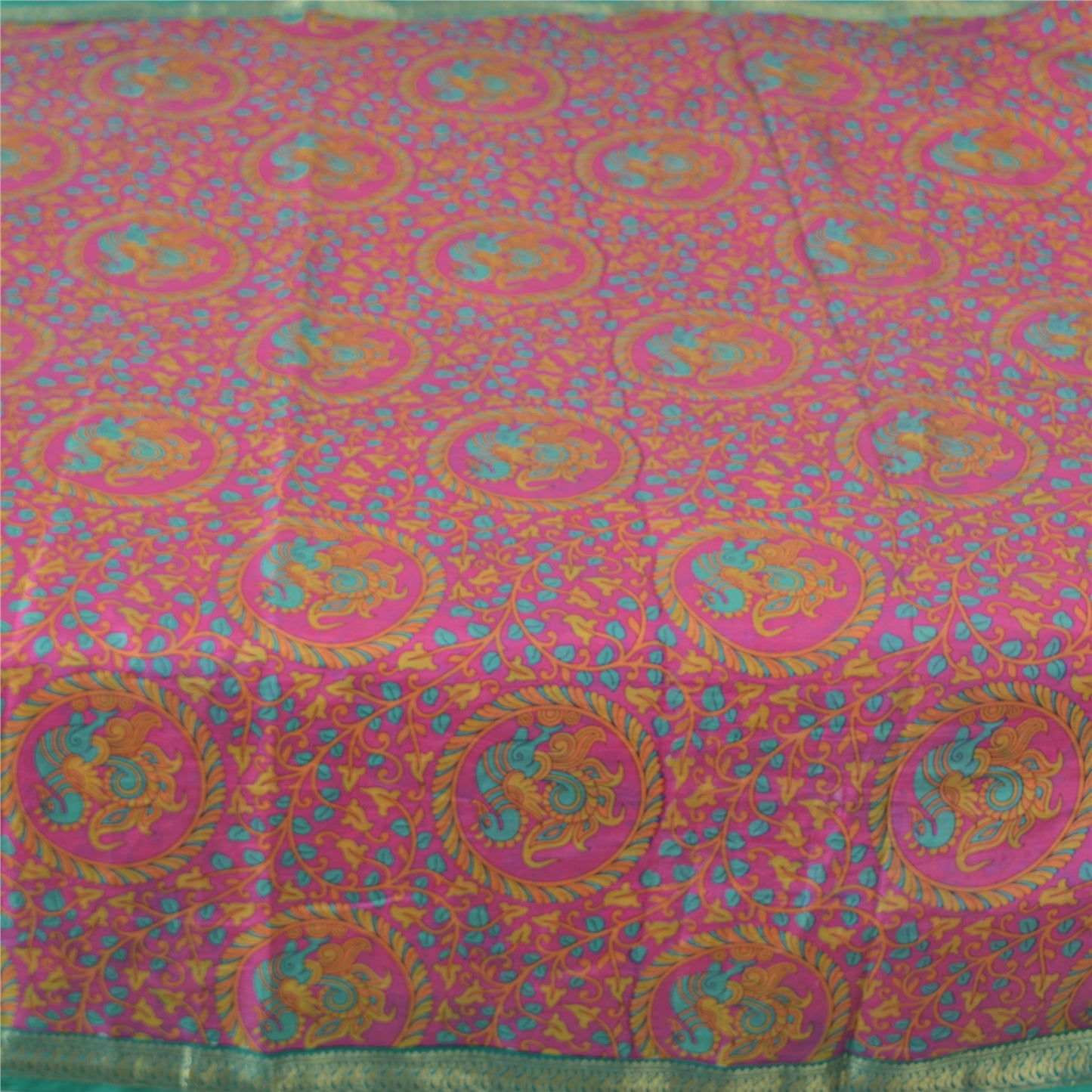 Sanskriti Vintage Sarees Pink Pure Silk Quilting Felting Craft Fabric Print Sari