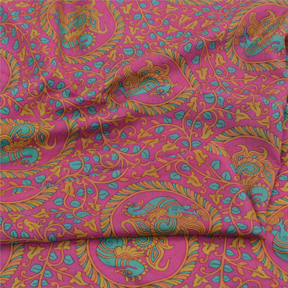 Sanskriti Vintage Sarees Pink Pure Silk Quilting Felting Craft Fabric Print Sari