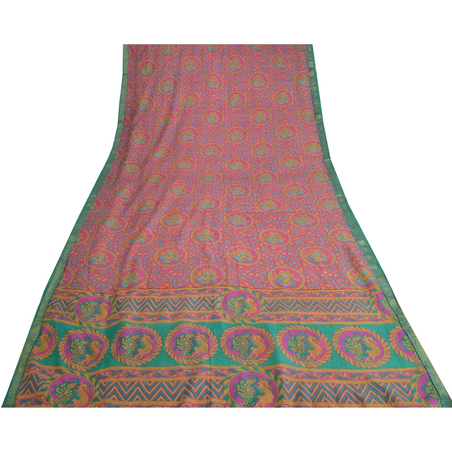 Sanskriti Vintage Sarees Pink Pure Silk Quilting Felting Craft Fabric Print Sari