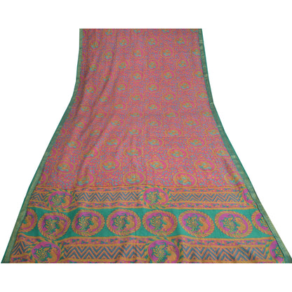 Sanskriti Vintage Sarees Pink Pure Silk Quilting Felting Craft Fabric Print Sari