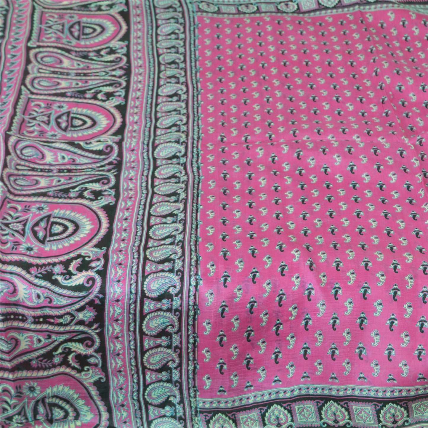 Sanskriti Vintage Sarees Indian Pink Pure Silk Printed Sari 5yd Craft Fabric