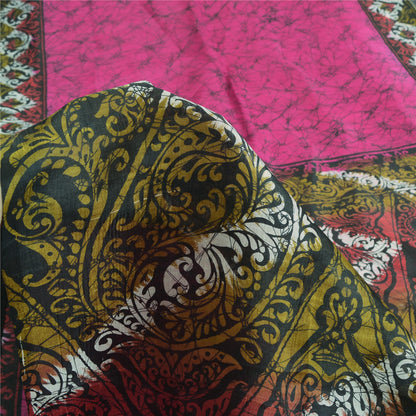 Sanskriti Vintage Sarees Indian Hot Pink Pure Silk Printed Sari Craft Fabric