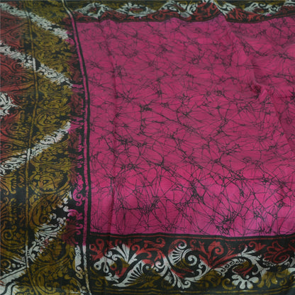 Sanskriti Vintage Sarees Indian Hot Pink Pure Silk Printed Sari Craft Fabric