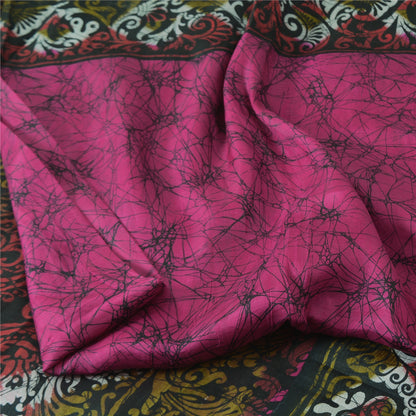 Sanskriti Vintage Sarees Indian Hot Pink Pure Silk Printed Sari Craft Fabric