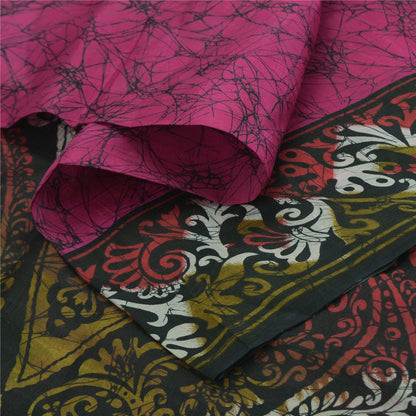 Sanskriti Vintage Sarees Indian Hot Pink Pure Silk Printed Sari Craft Fabric