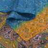 Sanskriti Vintage Sarees Indian Blue Pure Silk Printed Sari 5yd Craft Fabric