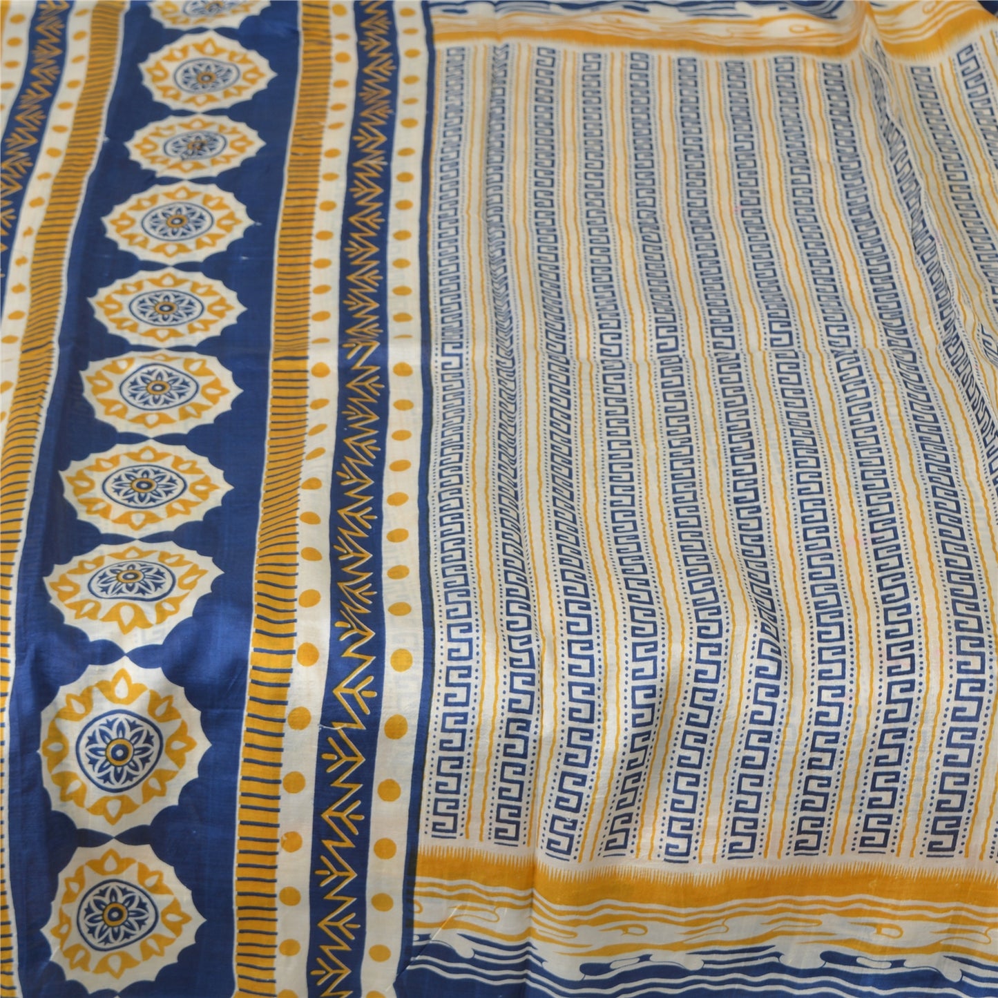 Sanskriti Vintage Sarees 5yd Quilting Felting Craft Fabric Pure Silk Print Sari