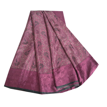 Sanskriti Vintage Sarees Purple Pure Silk Printed Woven Border Sari Craft Fabric