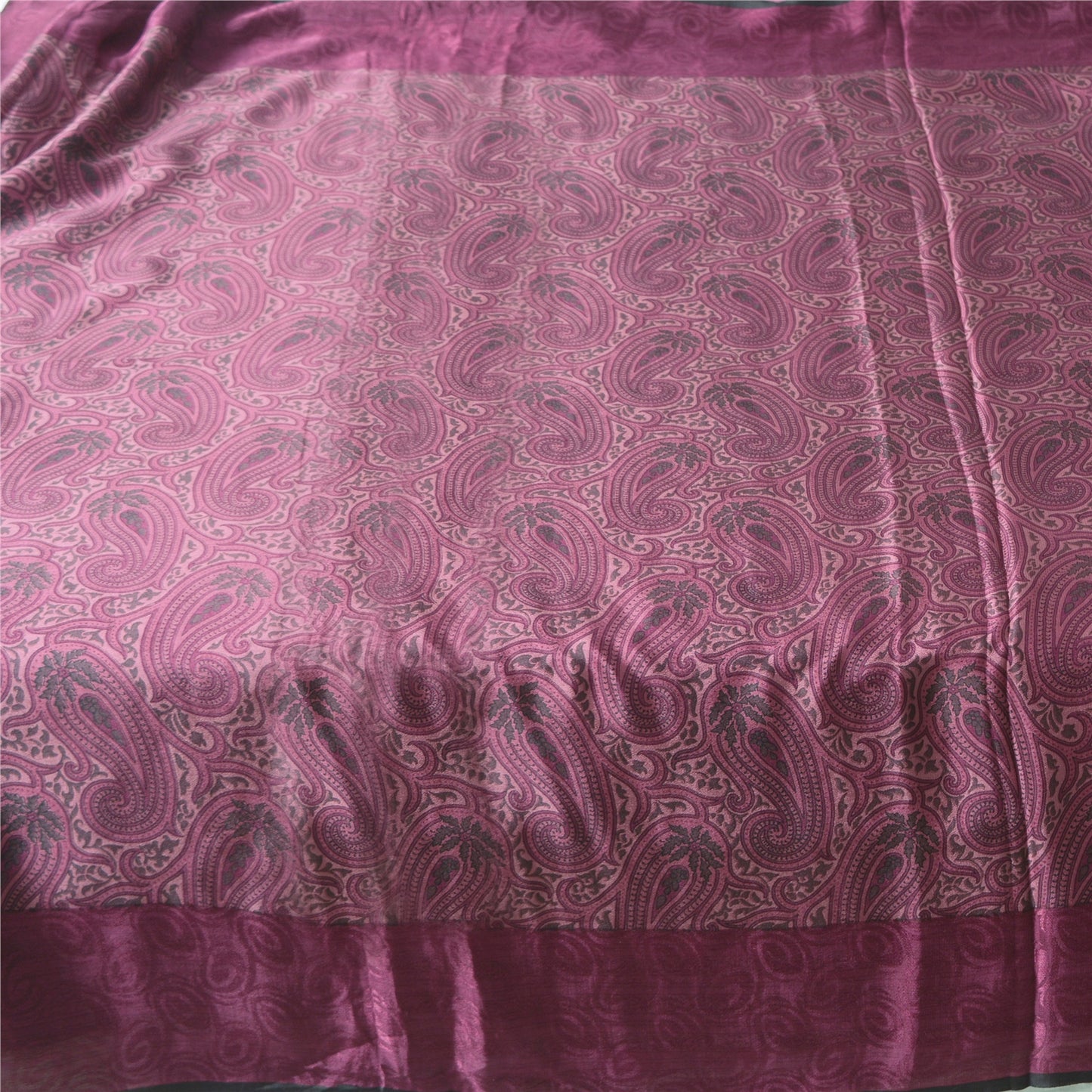 Sanskriti Vintage Sarees Purple Pure Silk Printed Woven Border Sari Craft Fabric