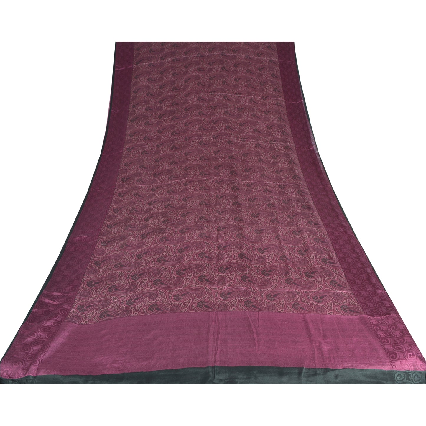 Sanskriti Vintage Sarees Purple Pure Silk Printed Woven Border Sari Craft Fabric